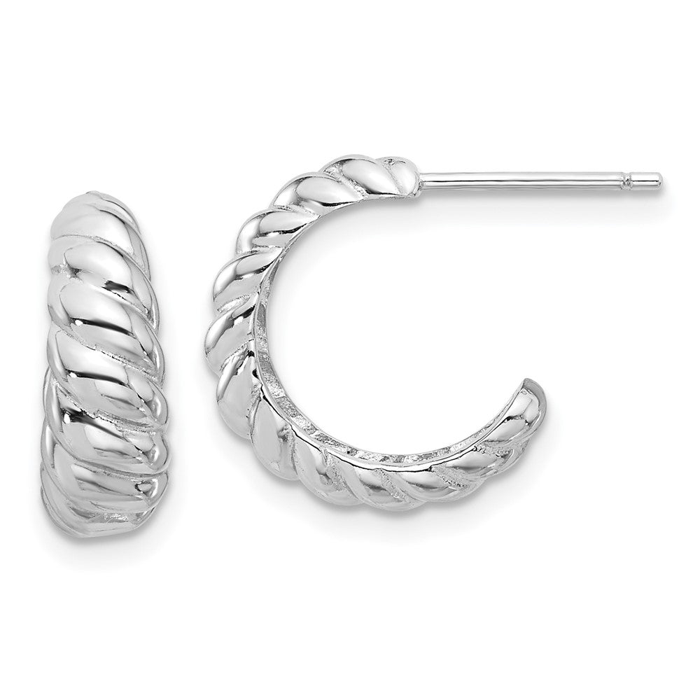 Sterling Silver Rhodium-Plated Scalloped Post Hoop Earrings