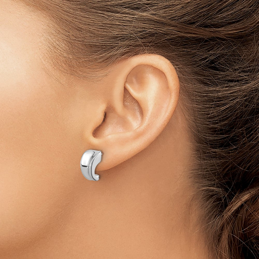 Sterling Silver Rhodium-Plated Polished Graduating J-Hoop Post Earrings