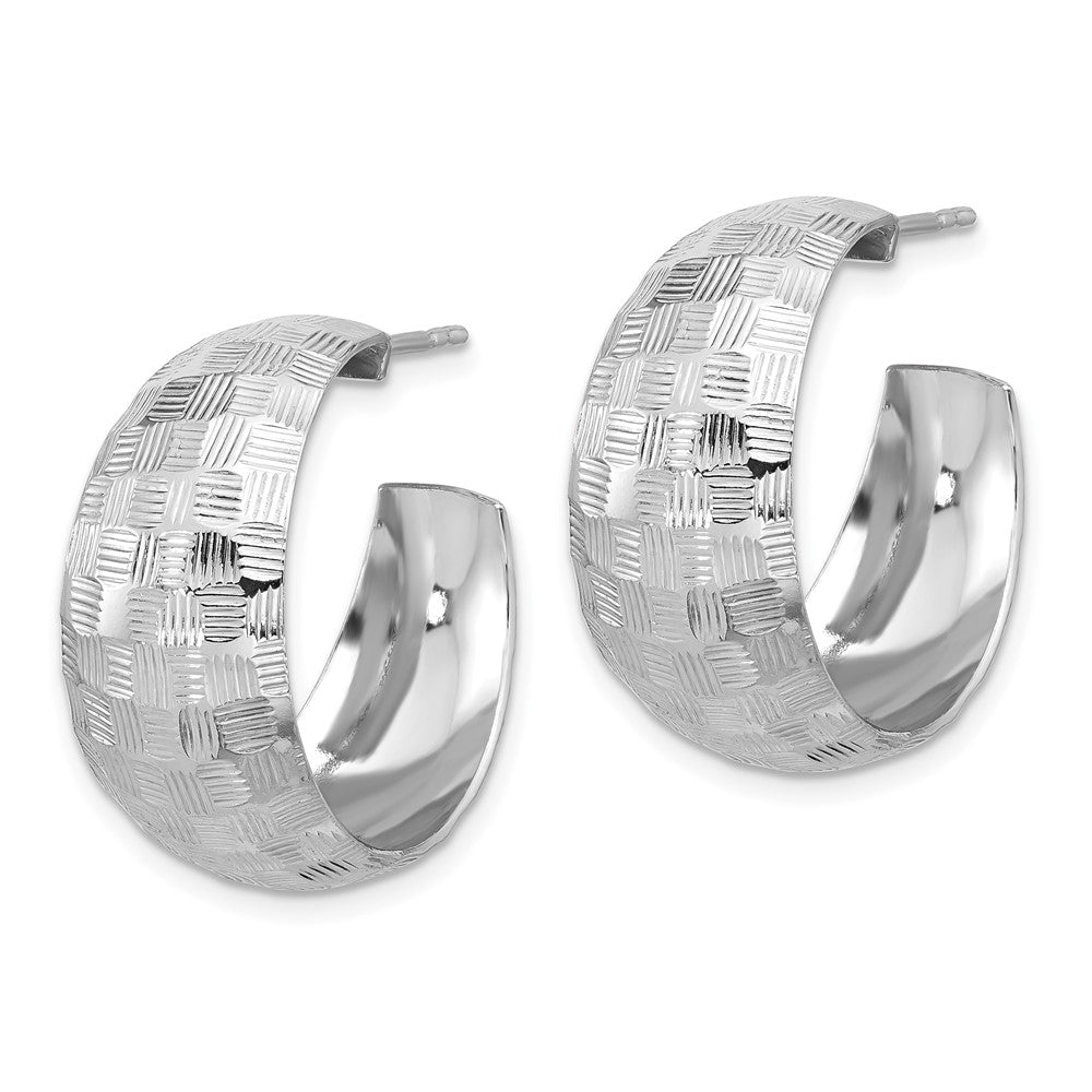 Sterling Silver Rhodium-Plated Polish Textured C-Hoop Post Earrings