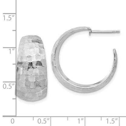 Sterling Silver Rhodium-Plated Polish Textured C-Hoop Post Earrings