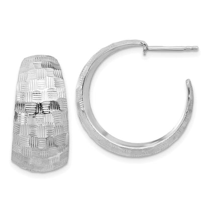 Sterling Silver Rhodium-Plated Polish Textured C-Hoop Post Earrings