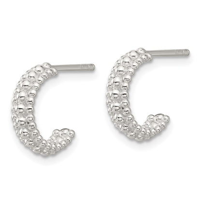 Sterling Silver E-Coated Beaded C-Hoop Earrings