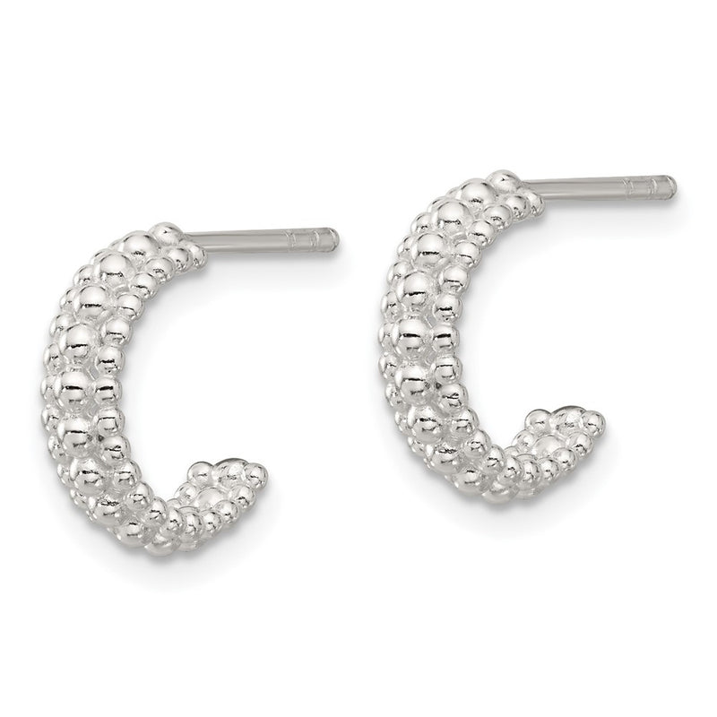 Sterling Silver E-Coated Beaded C-Hoop Earrings