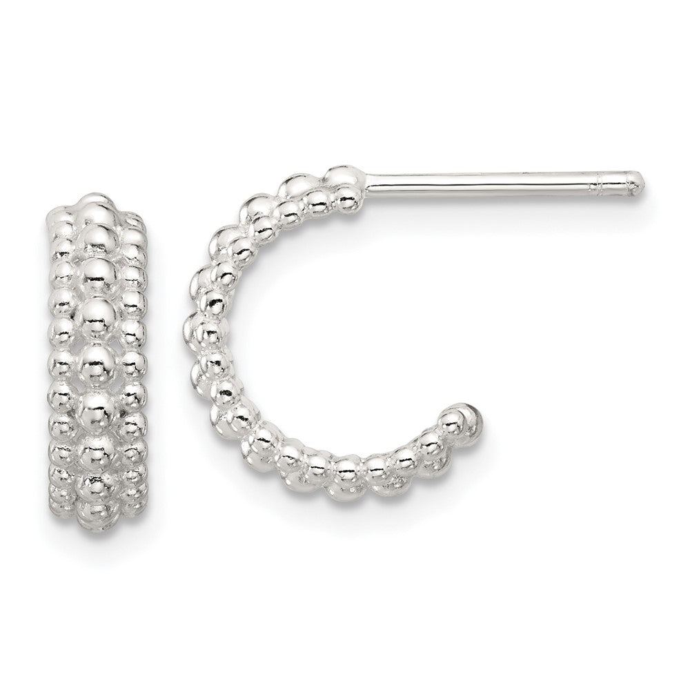 Sterling Silver E-Coated Beaded C-Hoop Earrings