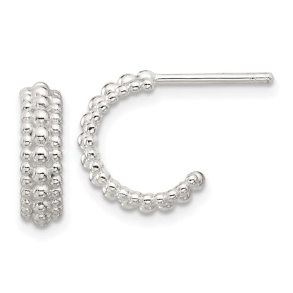 Sterling Silver E-Coated Beaded C-Hoop Earrings