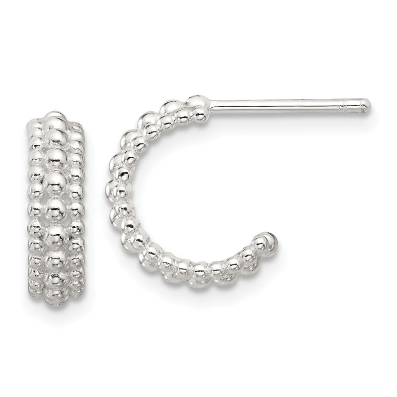 Sterling Silver E-Coated Beaded C-Hoop Earrings