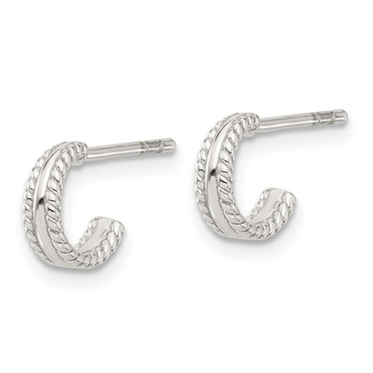 Sterling Silver E-Coated Textured Edge C-Hoop Earrings