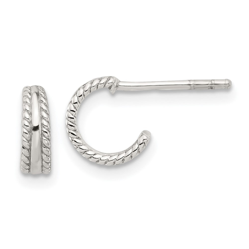 Sterling Silver E-Coated Textured Edge C-Hoop Earrings