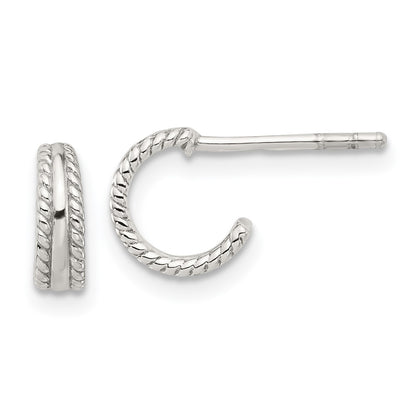 Sterling Silver E-Coated Textured Edge C-Hoop Earrings
