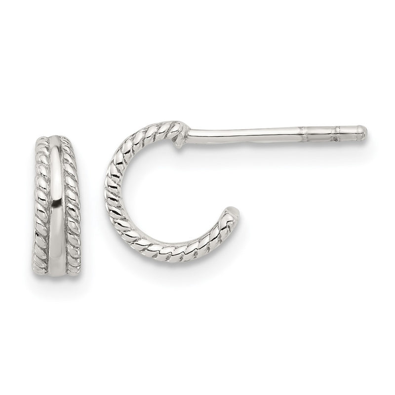 Sterling Silver E-Coated Textured Edge C-Hoop Earrings