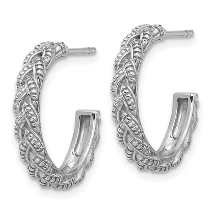 Sterling Silver Rhodium-Plated Textured Braided C-Hoop Earrings