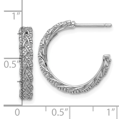 Sterling Silver Rhodium-Plated Textured Braided C-Hoop Earrings