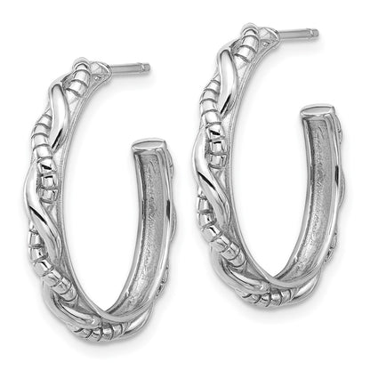 Sterling Silver Rhodium-Plated Textured Twisted C-Hoop Earrings
