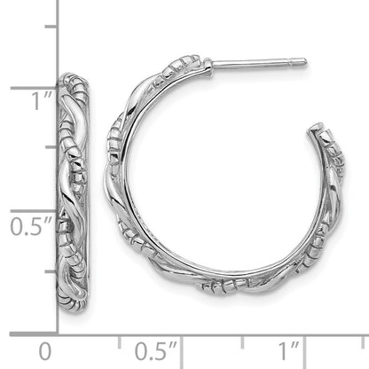 Sterling Silver Rhodium-Plated Textured Twisted C-Hoop Earrings