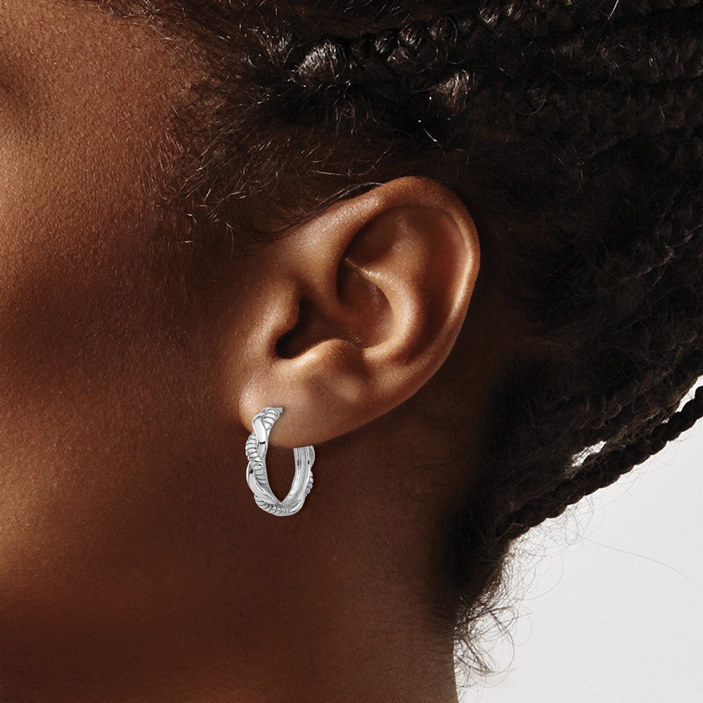 Sterling Silver Rhodium-Plated Textured Twisted C-Hoop Earrings