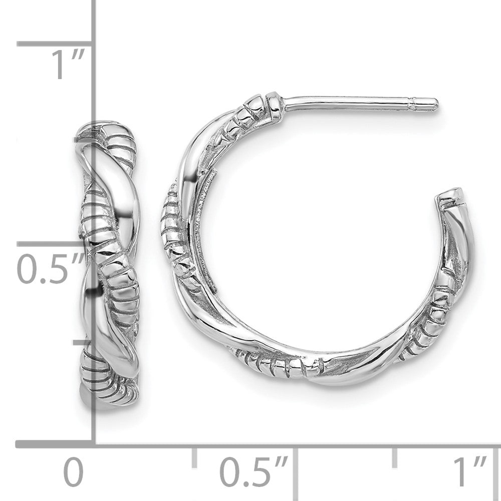Sterling Silver Rhodium-Plated Textured Twisted C-Hoop Earrings