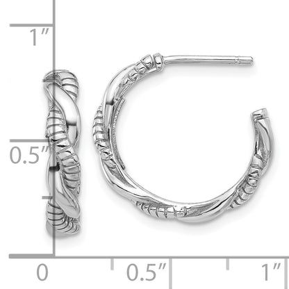 Sterling Silver Rhodium-Plated Textured Twisted C-Hoop Earrings