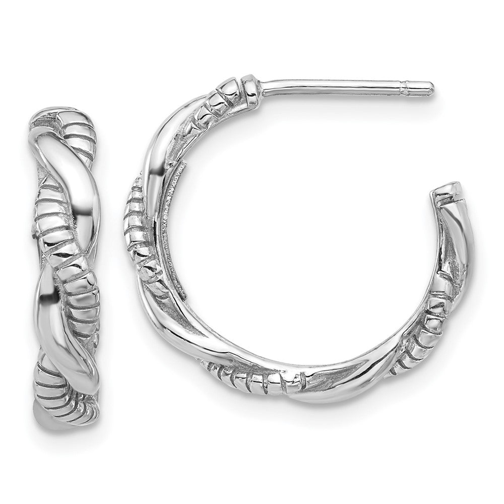 Sterling Silver Rhodium-Plated Textured Twisted C-Hoop Earrings