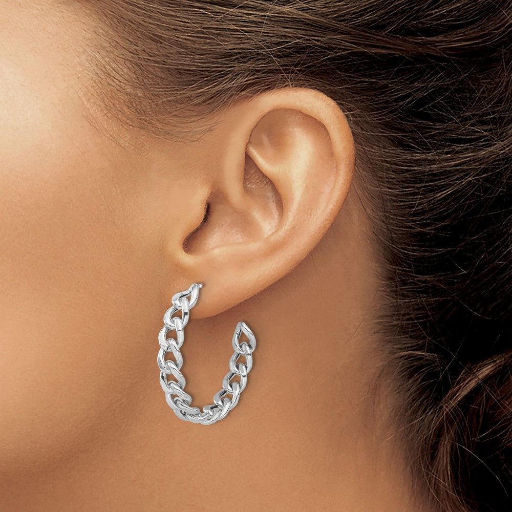 Sterling Silver Rhodium-Plated Curb Link C-Hoop Earrings