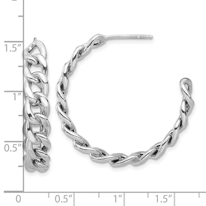 Sterling Silver Rhodium-Plated Curb Link C-Hoop Earrings