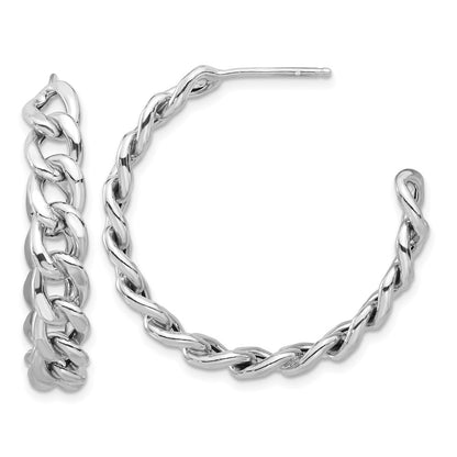 Sterling Silver Rhodium-Plated Curb Link C-Hoop Earrings