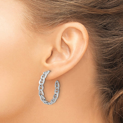 Sterling Silver Rhodium-Plated Anchor Link C-Hoop Earrings