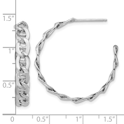 Sterling Silver Rhodium-Plated Anchor Link C-Hoop Earrings