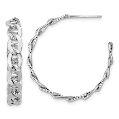 Sterling Silver Rhodium-Plated Anchor Link C-Hoop Earrings