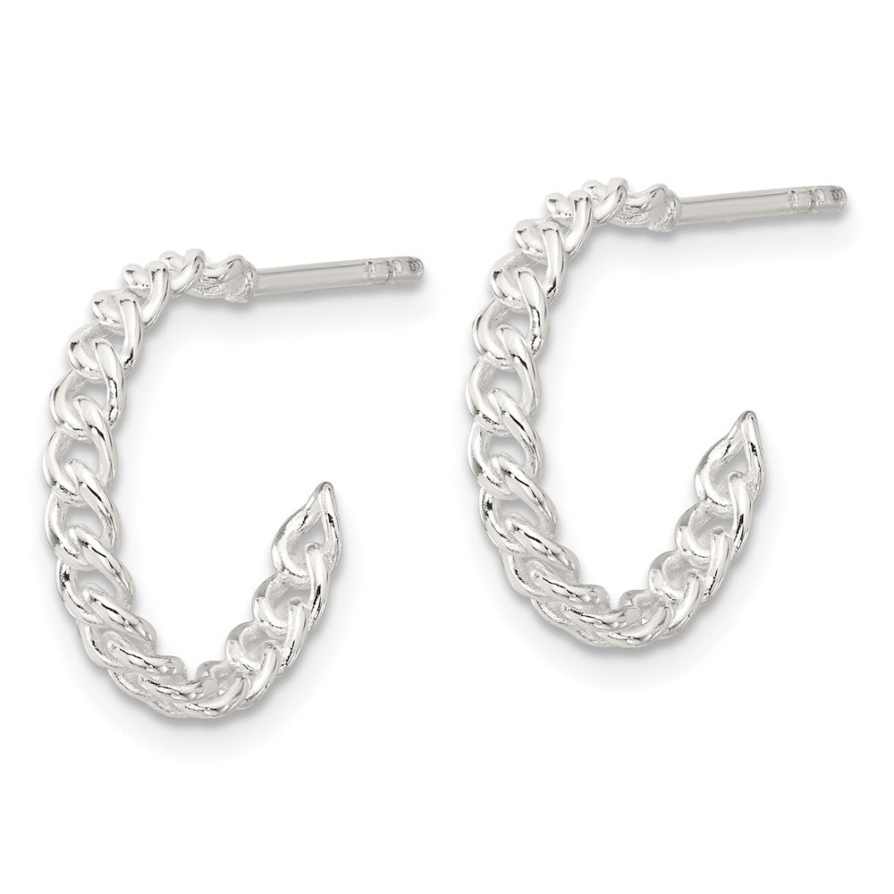 Sterling Silver E-Coated Curb Link C-Hoop Earrings