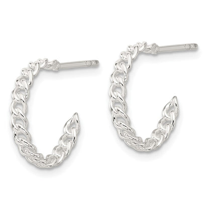 Sterling Silver E-Coated Curb Link C-Hoop Earrings