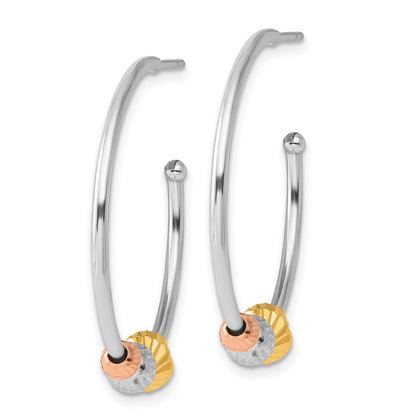 Sterling Silver Rhodium Plated Rose/gold-Tone D/c Beaded C-Hoop Earrings