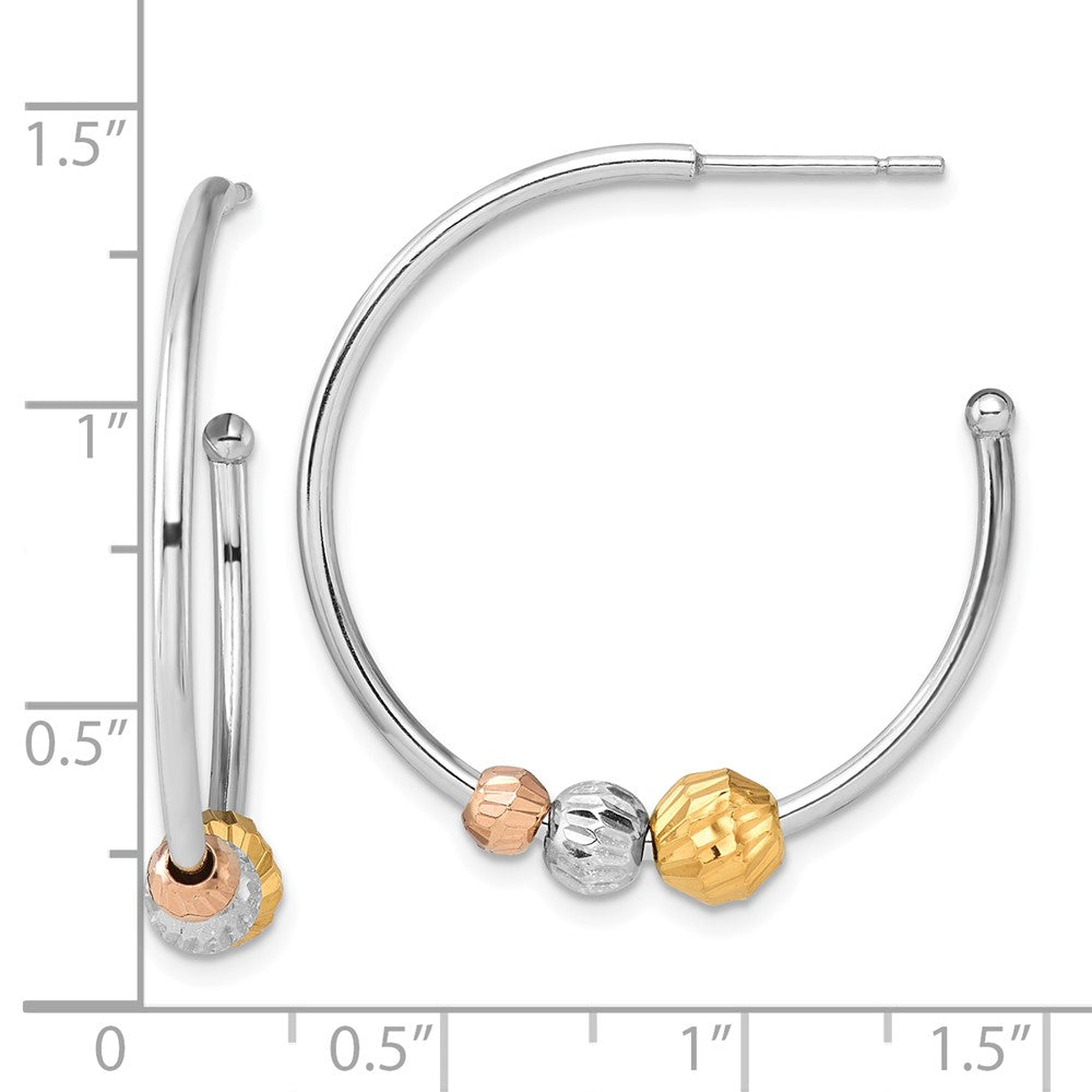 Sterling Silver Rhodium Plated Rose/gold-Tone D/c Beaded C-Hoop Earrings