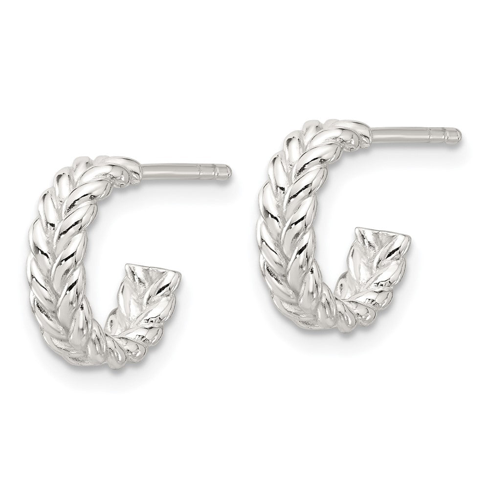Sterling Silver E-Coated Polished Braided Post C-Hoop Earrings