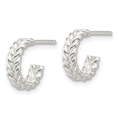 Sterling Silver E-Coated Polished Braided Post C-Hoop Earrings