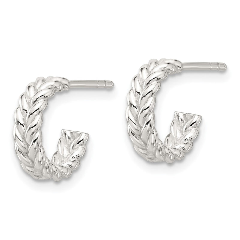 Sterling Silver E-Coated Polished Braided Post C-Hoop Earrings