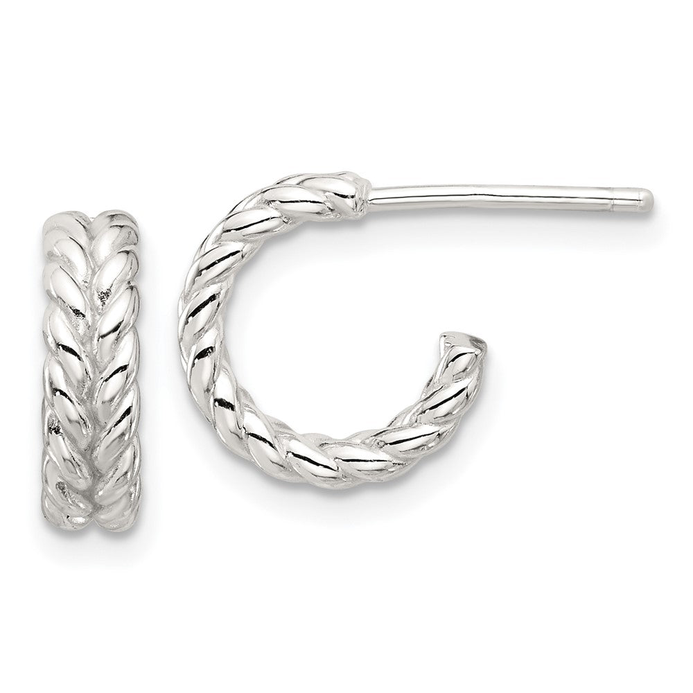 Sterling Silver E-Coated Polished Braided Post C-Hoop Earrings