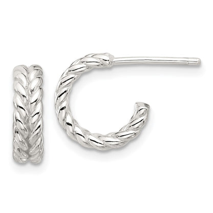 Sterling Silver E-Coated Polished Braided Post C-Hoop Earrings