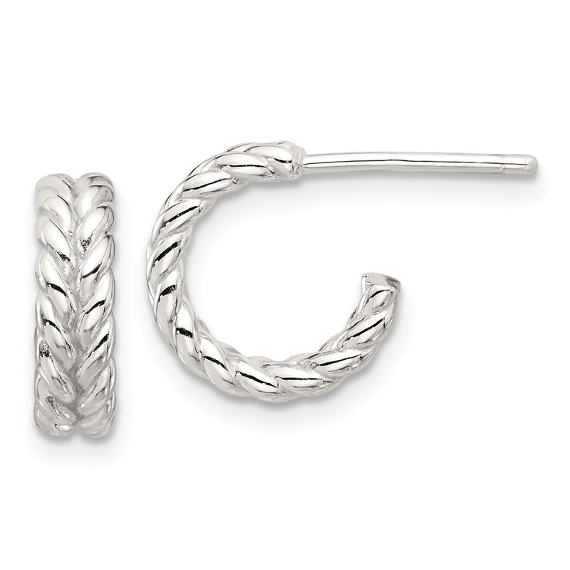 Sterling Silver E-Coated Polished Braided Post C-Hoop Earrings