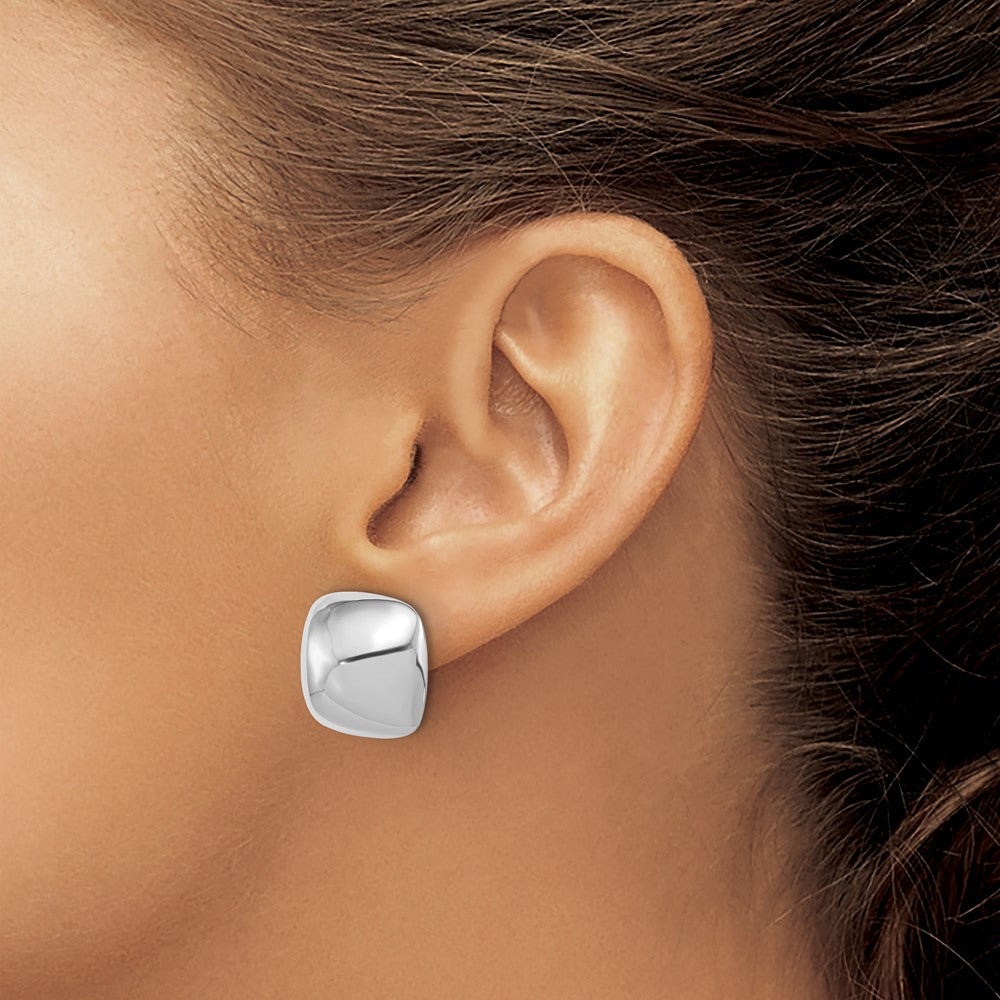 Sterling Silver Rhodium-Plated Polished Square Post Earrings