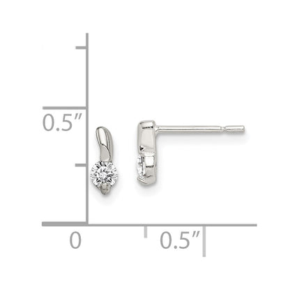 Sterling Silver Polished Cz Post Earrings