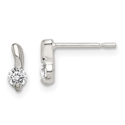 Sterling Silver Polished Cz Post Earrings