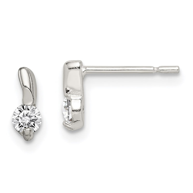 Sterling Silver Polished Cz Post Earrings