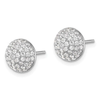Sterling Silver Rhodium-Plated Pavé CZ Domed Post Earrings
