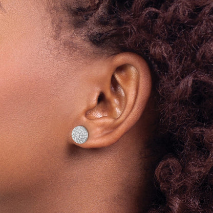 Sterling Silver Rhodium-Plated Pavé CZ Domed Post Earrings