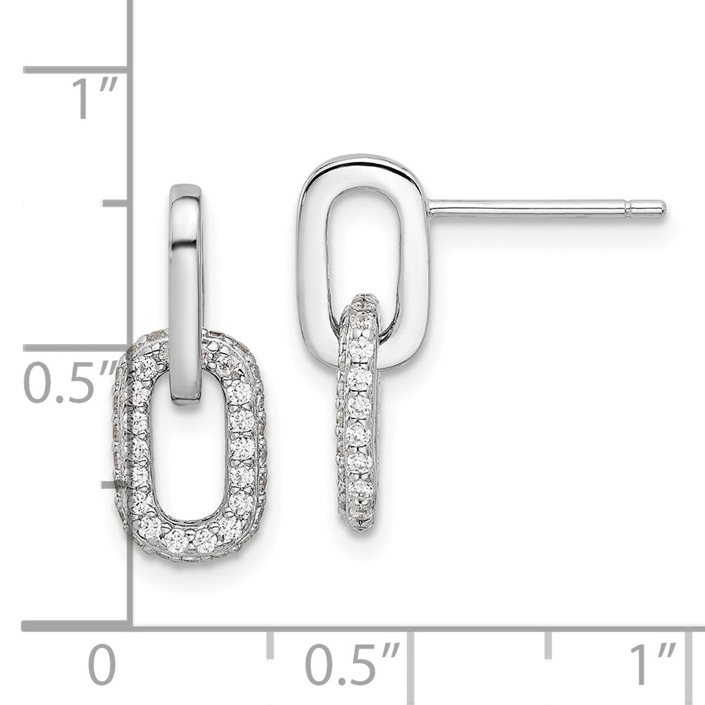 Sterling Silver Rhodium-Plated Pave CZ Link Design Post Dangle Earrings