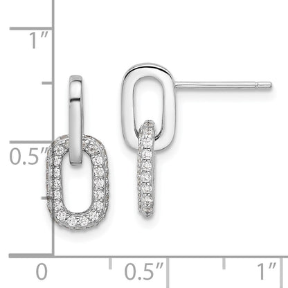 Sterling Silver Rhodium-Plated Pave CZ Link Design Post Dangle Earrings