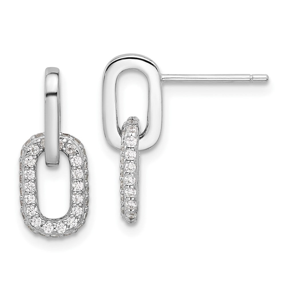 Sterling Silver Rhodium-Plated Pave CZ Link Design Post Dangle Earrings