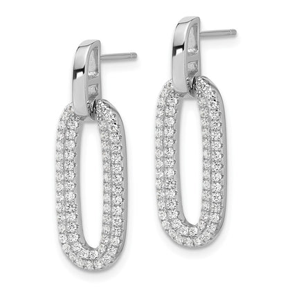 Sterling Silver Rhodium-Plated Micro Pave CZ Post Dangle Earrings