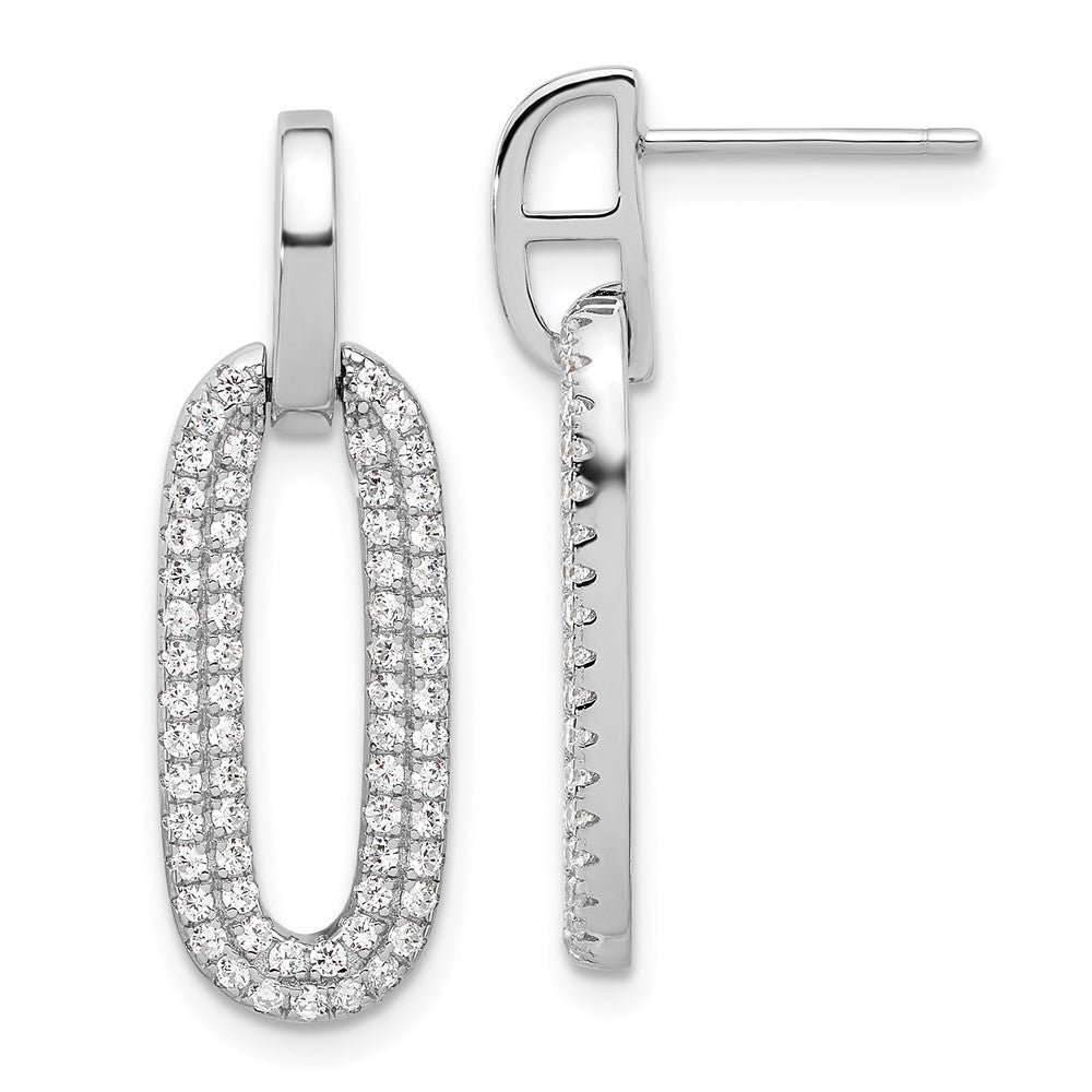 Sterling Silver Rhodium-Plated Micro Pave CZ Post Dangle Earrings