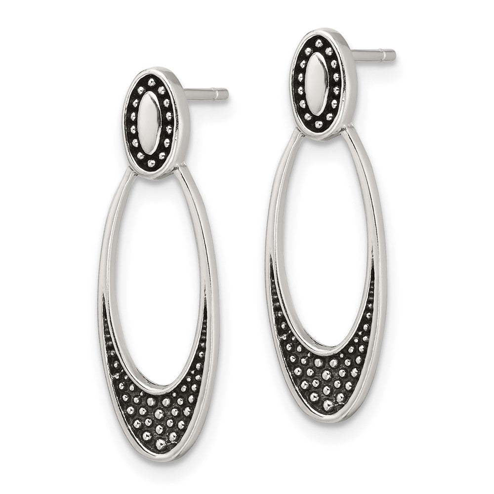 Sterling Silver Polished and Antiqued Oval Post Earrings